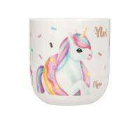 Depesche 13562 Ylvi - Taza de porcelana, en color blanco con motivo de unicornio, diseño de virutas de colores y estampado dorado, taza con una capacidad de aprox. 250 ml