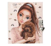 Depesche 13570 TOPModel Kitty and Doggy - Agenda con Cerradura y Llave de corazón, Libro en Color Rosa, con Motivo de Modelo, Dibujo de Perro y 192 páginas rayadas