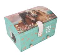 Depesche- CatLove Miss Melody 13612-Joyero Grande, diseño de Caballos y patrón de Oro Rosa, Caja de joyería con código, Sonido y Espejo, Color Turquesa (13578)