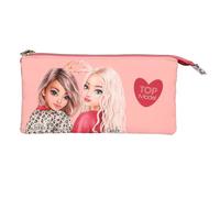 Depesche 13642 TOPModel Leoheart - Estuche en Rosa y Rojo, con Motivo de Modelo y Estampado Leo, Estuche para lápices con 3 Compartimentos