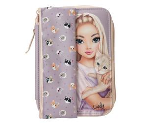 Depesche 13658 TOPModel Kitty and Doggy Relleno Lila, Incluye, diseño de Modelo y patrón de Gatos, Estuche con lápices de Colores, Tijeras, etc Rosa