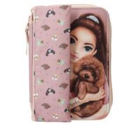 Depesche 13659 TOPModel Kitty and Doggy - Estuche Relleno en Rosa, Incl. con Motivo de Modelo y Dibujo de Perro, con lápices de Colores, Tijeras y Mucho más.