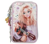 Depesche 13664 TOPModel Cowgirl - Estuche de 3 Compartimentos en Color Morado, con Motivo de Modelo y Estampado de Flores, Estuche con lápices de Colores, Tijeras, Regla y Mucho más