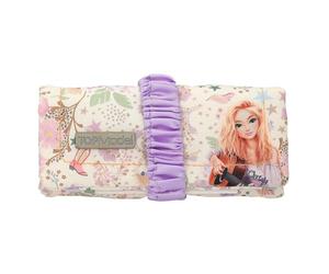 Depesche 13671 TOPModel Cowgirl - Estuche Enrollable en Color Morado y Crema, con Motivo de Modelo y Flores, Estuche para lápices con Cinta Fruncida