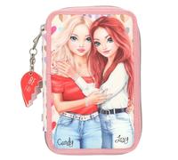 Depesche 13708 TOPModel Heart to Heart: estuche con dos compartimentos en rosa y beige, con motivos de modelos y corazones, estuche.
