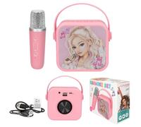 Depesche 13778 TOPModel - Set de Karaoke en Rosa, con Motivos de Modelos y asa de Transporte, Altavoz Bluetooth con Cambiador de Voz, 1 micrófono y Cable de Carga USB-C