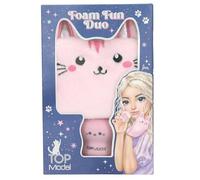 Depesche 13829 TOPModel - Set de guante de aseo y esponja facial Beauty and Me, en rosa, con diseño de gato, esponja para rellenar con loción