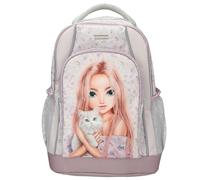 Depesche 13959 TOPModel Blooming Kitty: mochila escolar en color lila, con motivo de gato modelo y estampado floral, mochila escolar con correas ajustables