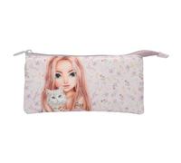Depesche 13960 TOPModel Blooming Kitty - Estuche con Compartimentos en Color Lila, con Motivo de Modelo, Estampado Floral y Gato, Estuche con 3 Compartimentos y Cremallera