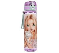Depesche 13965 TOPModel Blooming Kitty: Botella Transparente en Color Lila, con Motivo de Modelo, Estampado Floral, Botella Deportiva con tapón y asa, Capacidad Aprox. 650 ml