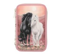 Depesche 13968 Miss Melody Blossom Pony - Estuche Relleno de 3 Compartimentos en Rosa, con diseño de Caballos y patrón de Caballos, Estuche con lápices de Colores, Tijeras, Regla, UVM.