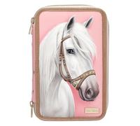 Depesche 13973 Miss Melody Classic - Estuche relleno de 3 compartimentos en rosa, con diseño de caballo, estuche con lápices de colores, tijeras, regla, UVM.