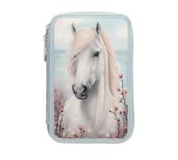 Depesche 13974 Miss Melody - Estuche de Dos Compartimentos | En azul claro con motivo de caballos y flores; estuche con lápices de colores, tijeras, regla y mucho más.