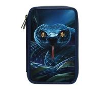 Depesche 13977 Adventure World: Estuche de Dos Compartimentos Relleno en Azul Oscuro y con Motivo de Serpiente, Estuche con lápices de Colores, Tijeras, Regla y Mucho más.