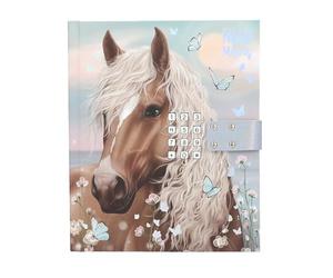 Depesche 13999 Miss Melody - Diario con código numérico y sonido, en delicados tonos azules, con motivo de caballos y flores, incl. 80 páginas finamente rayadas e ilustradas a color