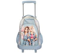 Depesche 14022 TOPModel Festival Fun - Mochila Escolar con Ruedas en Azul Oscuro y Crema, con Motivo de Modelo y Estampado Floral, Mochila Escolar con asa telescópica y Ruedas