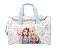 Depesche 14029 TOPModel Festival Fun - Bolsa de Deporte en Azul Oscuro y Crema, con Motivo de Modelo y Estampado Floral, Bolsa con Asas Cortas y largas