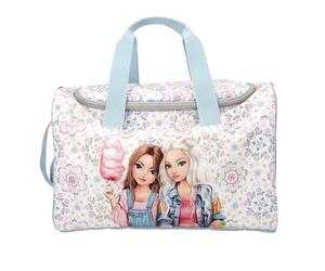 Depesche 14029 TOPModel Festival Fun - Bolsa de Deporte en Azul Oscuro y Crema, con Motivo de Modelo y Estampado Floral, Bolsa con Asas Cortas y largas