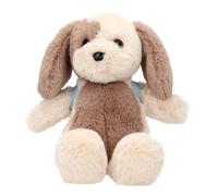 Depesche 14050 Princess Mimi - Perro de Peluche Milo en marrón y Crema, con Mochila Azul y Colgante de Hueso, Perro de Peluche con Orejas caídas, Aprox. 26 x 15 x 11 cm