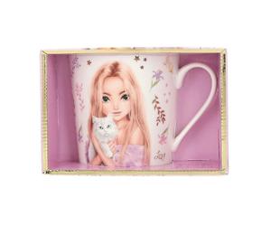 Depesche 14064 TOPModel Blooming Kitty: Taza Blanca con Motivo de Modelo y Gatos, inscripción y Dorado, Taza de Porcelana con Capacidad para Aprox. 300 ml