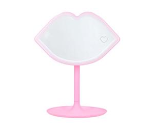 Depesche 14116 TOPModel Candy Glam - Espejo de Mesa con LED, Espejo con Forma de Labios y Borde Luminoso LED, Espejo de Maquillaje con iluminación en Color Rosa