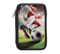 Depesche 14185 Action World Football - Estuche Relleno de 2 Compartimentos en Negro, con diseño de fútbol, Estuche con lápices de Colores, Tijeras, Regla, UVM.