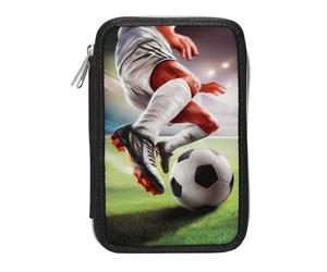 Depesche 14185 Action World Fútbol - Estuche de Dos Compartimentos en Negro, con Motivo de fútbol; Incluye lápices de Colores, Tijeras, Regla y Mucho más.