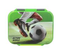 Depesche 14186 Action World Fútbol: Fiambrera en Verde, con Motivo de fútbol; Fiambrera con 3 Compartimentos y Tapa abatible