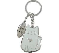 Depesche 14195.09 Llavero favorito en plata, de metal, amuleto de esmalte con gato, anilla para llaves y mensaje cariñoso, ideal para regalar
