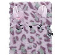 Depesche 14200 TOPModel Cosy Cat - Diario con candado en Forma de corazón y Llave, Libro en Color Lila, con Tapiz de Leopardo Morado, Incluye 96 páginas finamente rayadas e ilustradas a Todo Color