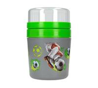 Depesche 14266 Action World Fútbol - Taza de muesli para Llevar en Verde y Gris, con Motivo de fútbol, Taza con Junta de estanqueidad y Tapa Transparente, Capacidad Aprox. 500 ml + 200 ml