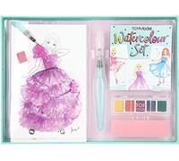 Depesche 8842 TOPModel - Juego de acuarelas creativas con 20 hojas de plantillas de diseño en papel de acuarela, 5 colores y 1 pincel para tanque de agua, carbón, 26-teiliges Set