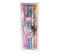 Depesche 13364 Miss Melody-Set Gel Estuche Transparente, con Cierre de botón a presión, 5 bolígrafos de Colores con Purpurina para Escribir y Decorar, Multicolor, One Size