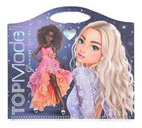 Depesche Libro para colorear con 52 páginas para diseñar trajes glamorosos, libro en espiral con modelos preimpresos, 2 hojas de pegatinas, 2 plantillas y 8