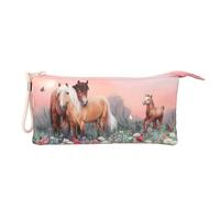 Depesche 12870 Miss Melody Flowers - estuche con 3 compartimentos con cremallera, estuche con motivo de caballo y colgante de perro