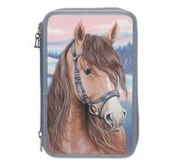 Depesche-Princess Mimi 2 Fach Federtasche Milo 13415 Miss Melody Efecto 3D y Motivo de Caballos, Estuche lápices de Colores, Tijeras, Regla y Mucho más, Estampado Animal, Multicolor, One Size
