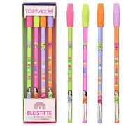 Depesche TopModel 12088 - Juego de 4 lápices en diseños de colores, dureza HB, incluye borrador de repuesto