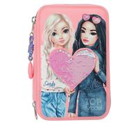 Depesche 12950 TOPModel - Estuche de 3 compartimentos en color rosa, con motivo de modelo y lentejuelas reversibles, estuche con lápices de colores, regla, tijeras y mucho más.