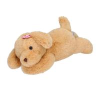 Depesche TopModel 14090 - Cachorro de Peluche Labrador en Color marrón Claro, con Lazos de corazón Rosas, Perro de Peluche en posición reclinable, Aprox. 26 x 12 x 11 cm