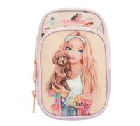 Depesche TopModel 14152 Sunny Dog - Funda para móvil en color amarillo claro, lila y turquesa con diseño de modelo y purpurina, bolsa de transporte con 2 compartimentos con cremallera y correa para el