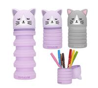 Depesche TopModel Blooming Kitty Estuche de silicona para lápices con cabeza de gato, de silicona brillante, para la escuela y la oficina, colores surtidos, gris o morado