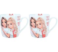 Depesche TOPModel One Love - taza en blanco, con motivo de modelo, dibujo de corazón y la inscripción Love, taza con asa de porcelana, capacidad aprox. 300 ml (Paquete de 2)