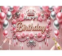 DePhoto Telón de fondo rosa de 7 x 5 pies con diseño de tiara rosa brillante con flores para celebrar champán, decoración de fiesta para niñas y mujeres, accesorios de estudio fotográfico, vinilo