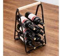 Depisuta Botellero para Encimera, Soporte para Vino de Escritorio Independiente de Hierro y Madera, Diseño Plegable Hecho a Mano, con Almacenamiento Portátil Compacto