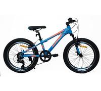 DEPORBIKES Bicicleta 20 Pulgadas niño 6-10 años | Bicicleta montaña + Cuadro Aluminio + 7 Velocidades Shimano + Suspensión Delantera + Frenos V-Break | Ideal para niños (Azul-Naranja)