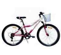 DEPORBIKES Bicicleta 24 Pulgadas niña 8-12 años | Bicicleta montaña + 7 Velocidades Shimano + Frenos V-Break + Suspensión Delantera | Resistente y Segura Ideal para niña (Rosa-Blanca)