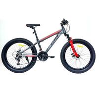 DEPORBIKES®️ Bicicleta 24 Pulgadas niño 8-12 años | Bicicleta de montaña + Ruedas Fat 3.0 + 21 Velocidades Shimano + Suspensión Delantera | Ideal para Aventuras al Aire Libre (Gris-Roja)