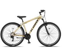 DEPORBIKES Bicicleta montaña Adulto 29 Pulgadas | Cuadro de Aluminio + 21 Velocidades Shimano + Suspensión Delantera con Bloqueo + Frenos V-Break | Bicicleta montaña Segura y Resistente (Oro)