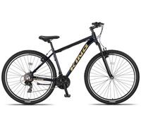 DEPORBIKES Bicicleta montaña Adulto 29 Pulgadas | Cuadro de Aluminio + 21 Velocidades Shimano + Suspensión Delantera con Bloqueo + Frenos V-Break | Bicicleta montaña Segura y Resistente (Azul-Oro)