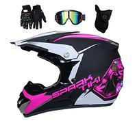Deporte Al Aire Libre Casco de Motocross, con Gafas Guantes Mascarilla, Juventud Niños Integrales MTB Todoterreno Moto ATV Cascos, Cuesta Abajo Quad Dirt Bike Enduro Chocar Casco(Pink,S/52-53CM)